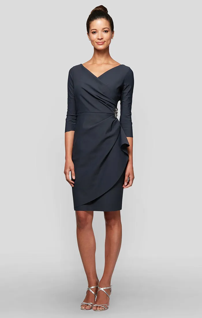 Petite Compression Collection Surplice Sheath Dress with Beaded Hip Detail sold by Alex Evenings