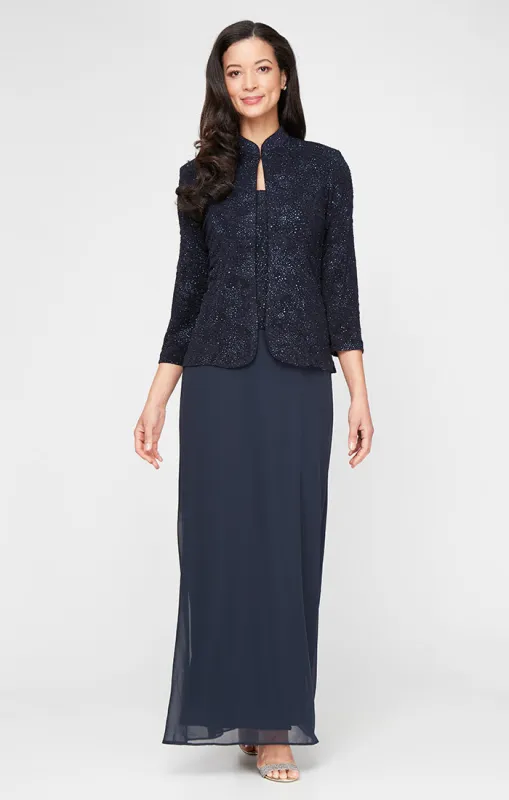 Petite Glitter Jacquard Knit Jacket Dress with Mandarin Neckline sold by Alex Evenings