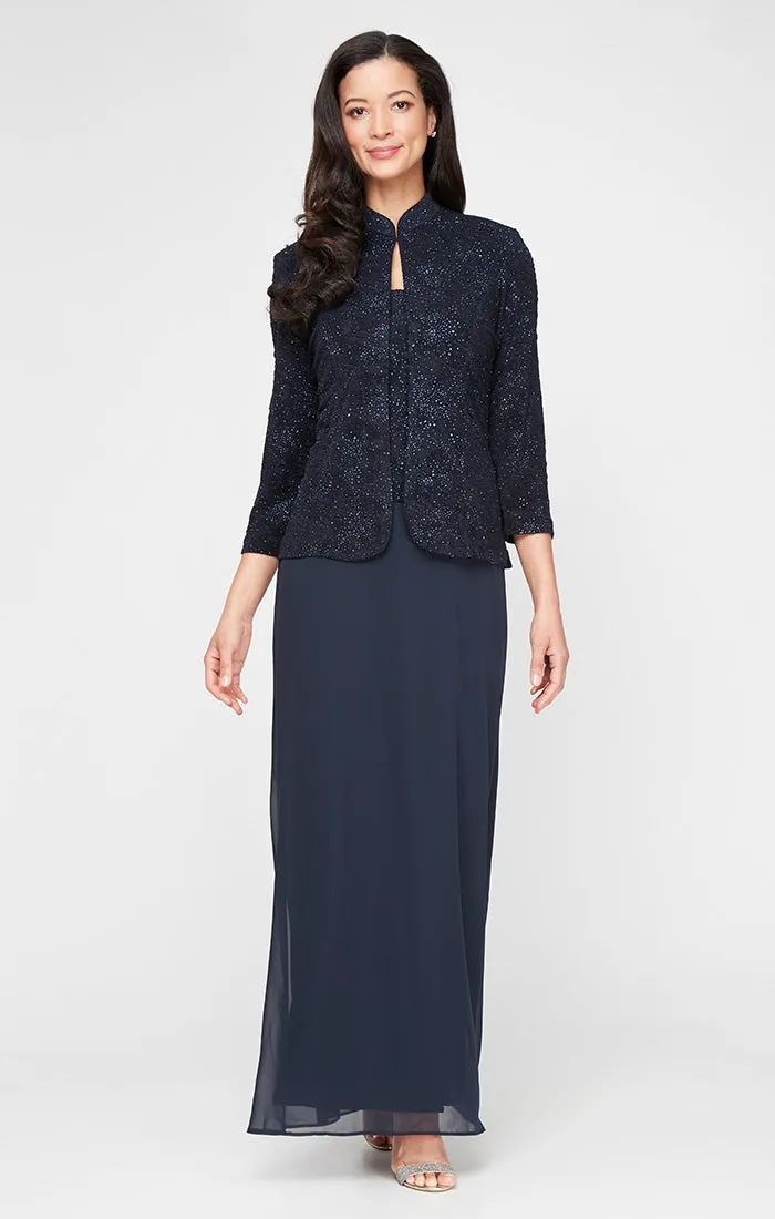 Petite Glitter Jacquard Knit Jacket Dress with Mandarin Neckline sold by Alex Evenings