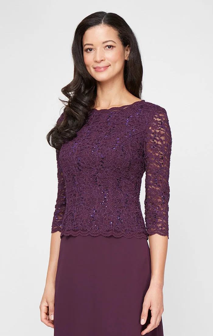 Petite Long Gown with Sequin Lace Bodice & Chiffon Skirt sold by Alex Evenings product image thumbnail 4