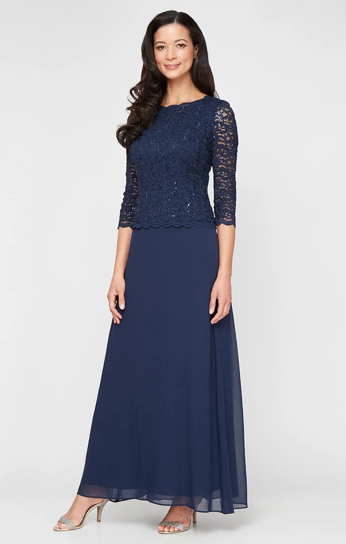 Petite Long Gown with Sequin Lace Bodice & Chiffon Skirt sold by Alex Evenings