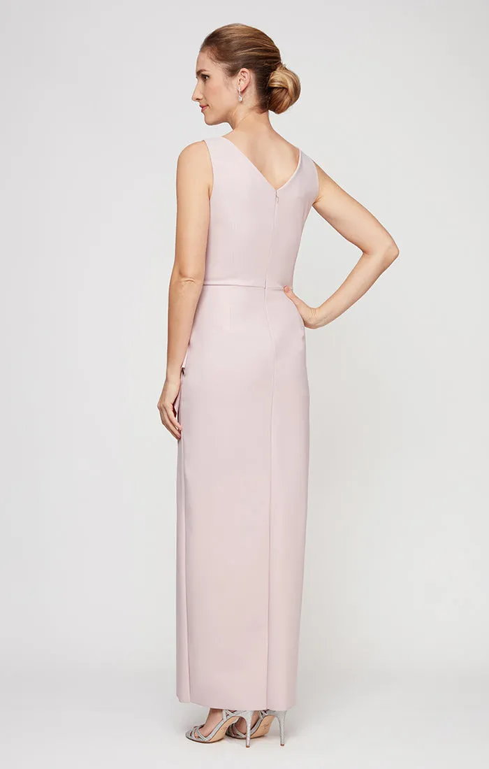 Petite Long Sleeveless Compression Sheath Gown with Surplice Neckline, Cascade Detail Skirt and Beaded Detail at Hip sold by Alex Evenings product image thumbnail 2