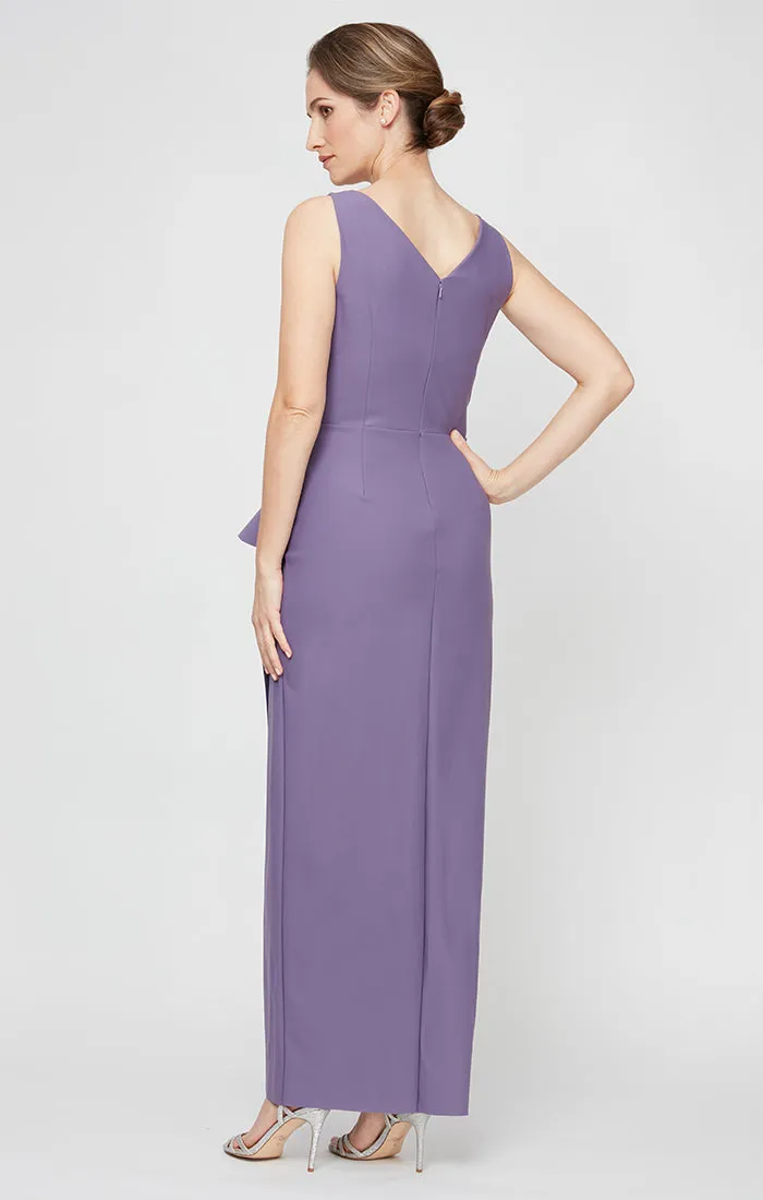 Petite Long Sleeveless Compression Sheath Gown with Surplice Neckline, Cascade Detail Skirt and Beaded Detail at Hip sold by Alex Evenings product image thumbnail 4