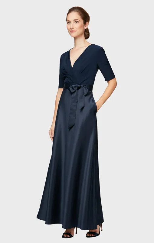 Petite Surplice Neckline Ballgown with Full Satin Skirt & Jersey Bodice sold by Alex Evenings
