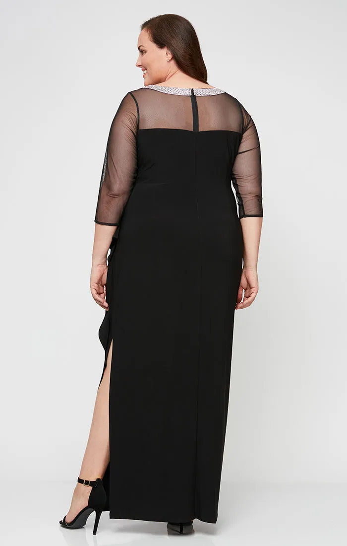 Plus Long Matte Jersey Illusion 3/4 Sleeve Side Ruched Dress with Embellished Neckline sold by Alex Evenings product image thumbnail 2