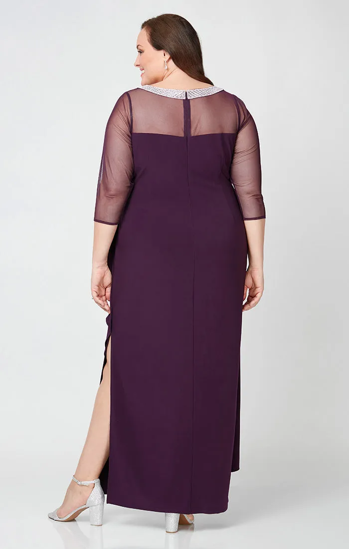 Plus Long Matte Jersey Illusion 3/4 Sleeve Side Ruched Dress with Embellished Neckline sold by Alex Evenings product image thumbnail 4