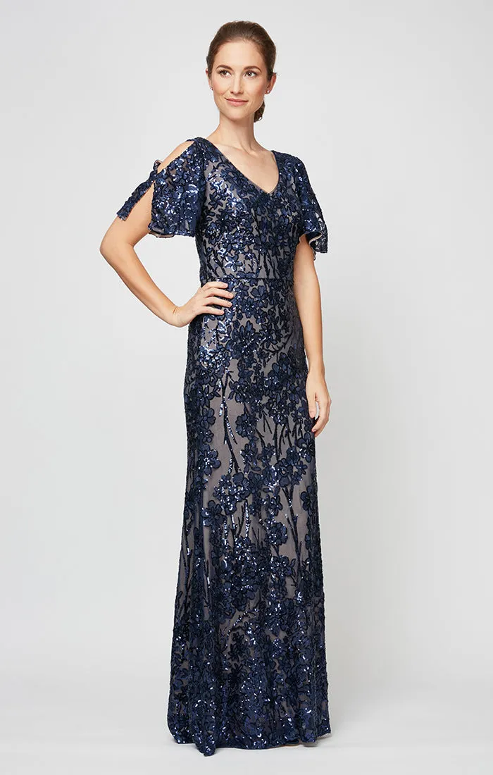 Petite - Caroline Flutter Sleeve Sequin Gown sold by Alex Evenings product image thumbnail 3