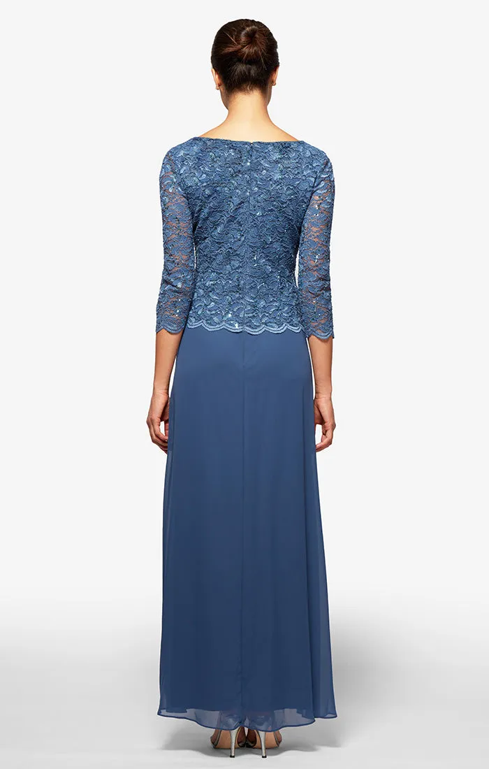 Petite Lace & Chiffon Gown with Scallop Edge Detail sold by Alex Evenings product image thumbnail 2