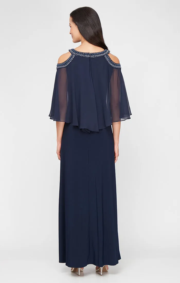 Cold Shoulder Popover Jersey & Chiffon Gown with Beaded Neckline sold by Alex Evenings product image thumbnail 2