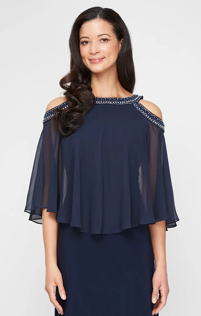 Cold Shoulder Popover Jersey & Chiffon Gown with Beaded Neckline sold by Alex Evenings product image thumbnail 3