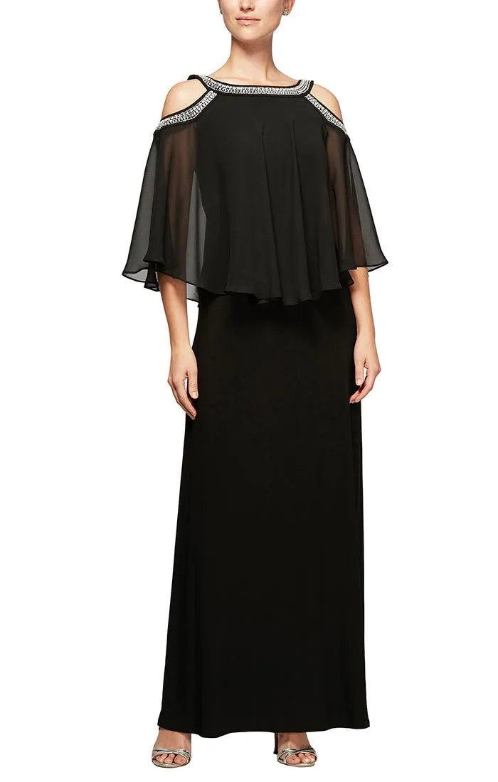 Cold Shoulder Popover Jersey & Chiffon Gown with Beaded Neckline sold by Alex Evenings product image thumbnail 4