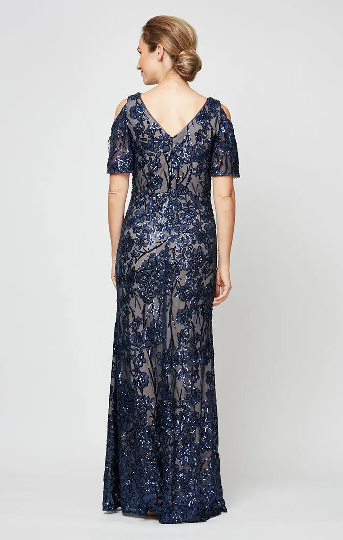 Caroline Flutter Sleeve Sequin Gown sold by Alex Evenings product image thumbnail 4