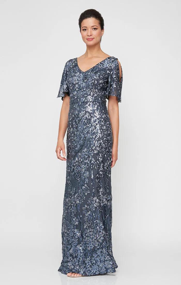 Caroline Flutter Sleeve Sequin Gown sold by Alex Evenings product image thumbnail 5