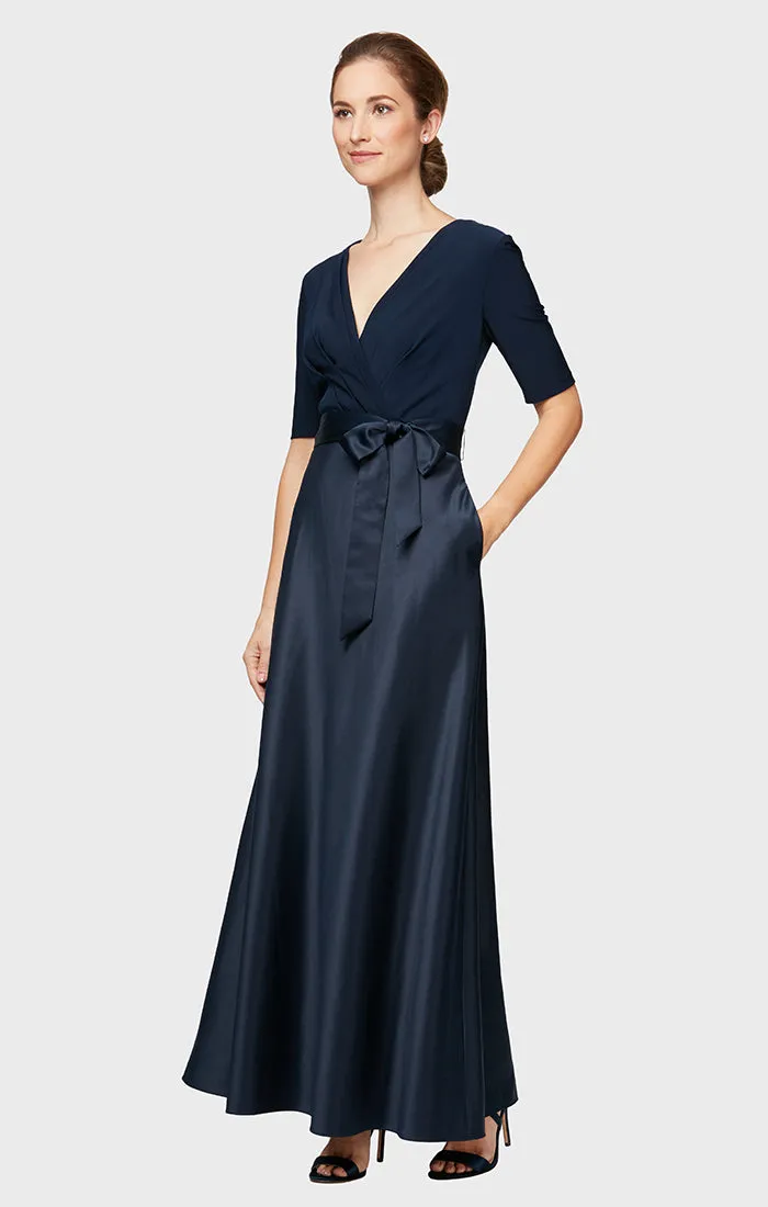 Surplice Neckline Ballgown with Full Satin Skirt & Jersey Bodice sold by Alex Evenings product image thumbnail 3