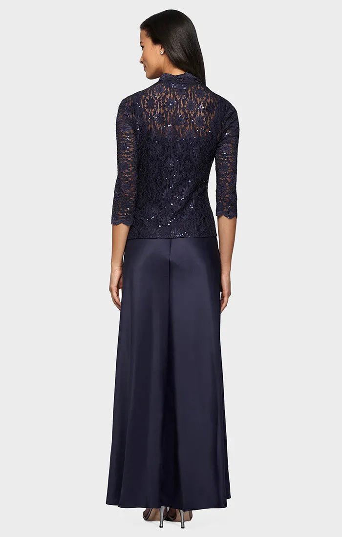 Lace & Satin Gown with 3/4 Sleeve Scalloped Lace Jacket sold by Alex Evenings product image thumbnail 5
