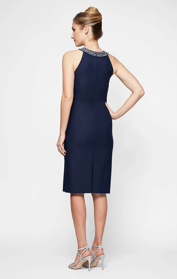 Sheath Compression Dress with Embellished Halter Style Neckline sold by Alex Evenings product image thumbnail 4