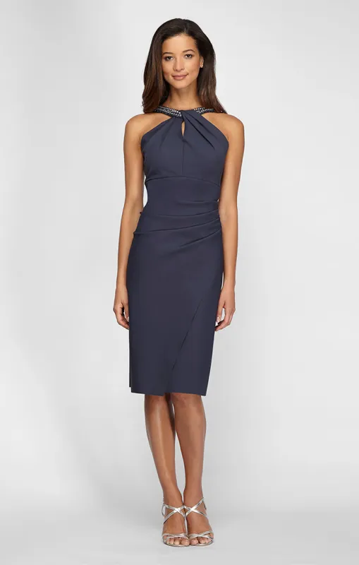 Sheath Compression Dress with Embellished Halter Style Neckline sold by Alex Evenings