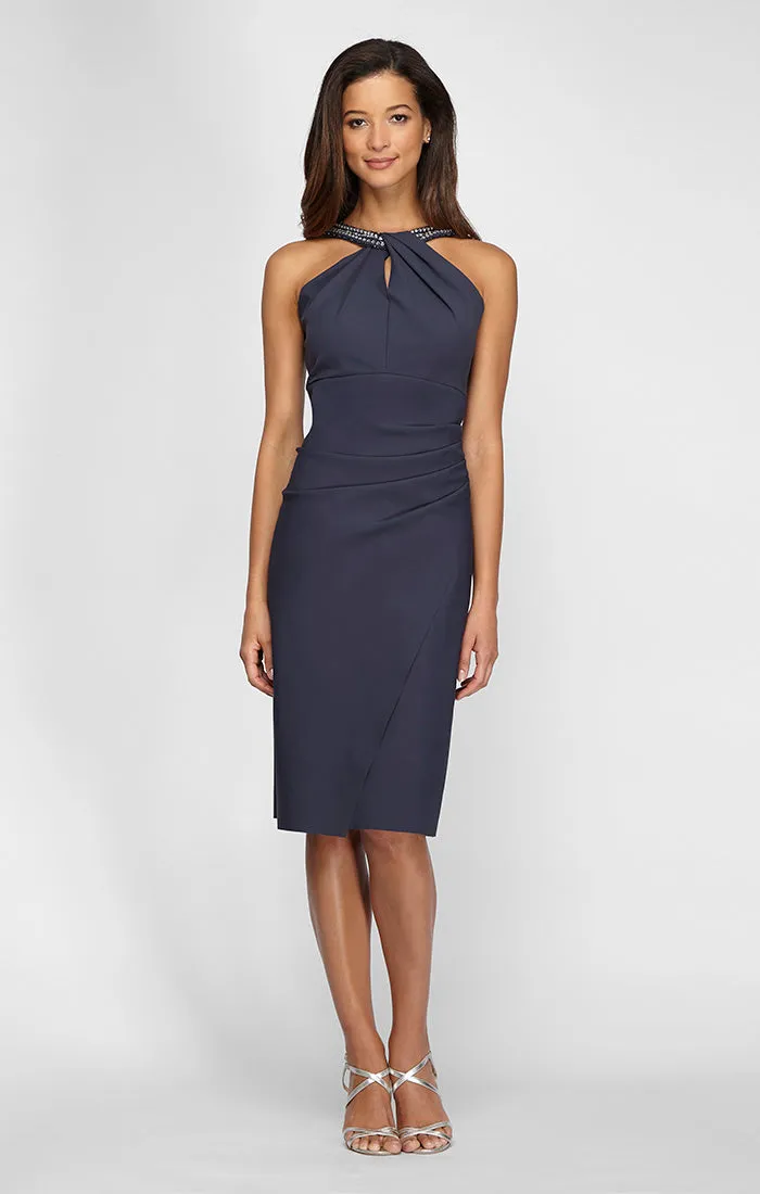 Sheath Compression Dress with Embellished Halter Style Neckline sold by Alex Evenings