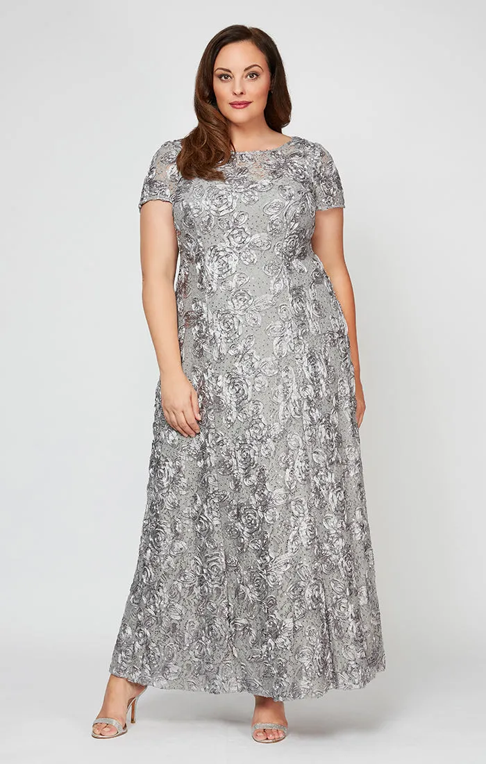 Plus Evelyn Rosette Lace Long Gown sold by Alex Evenings