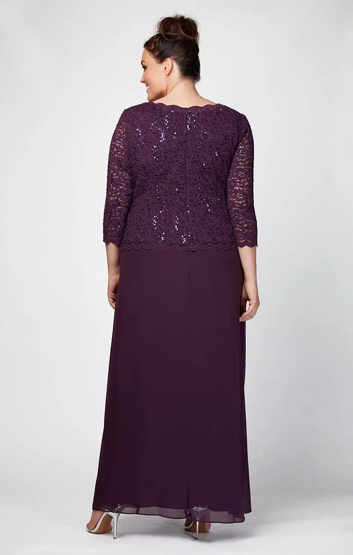 Plus Long Gown with Sequin Lace Bodice & Chiffon Skirt sold by Alex Evenings product image thumbnail 4