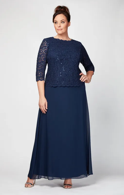 Plus Long Gown with Sequin Lace Bodice & Chiffon Skirt sold by Alex Evenings
