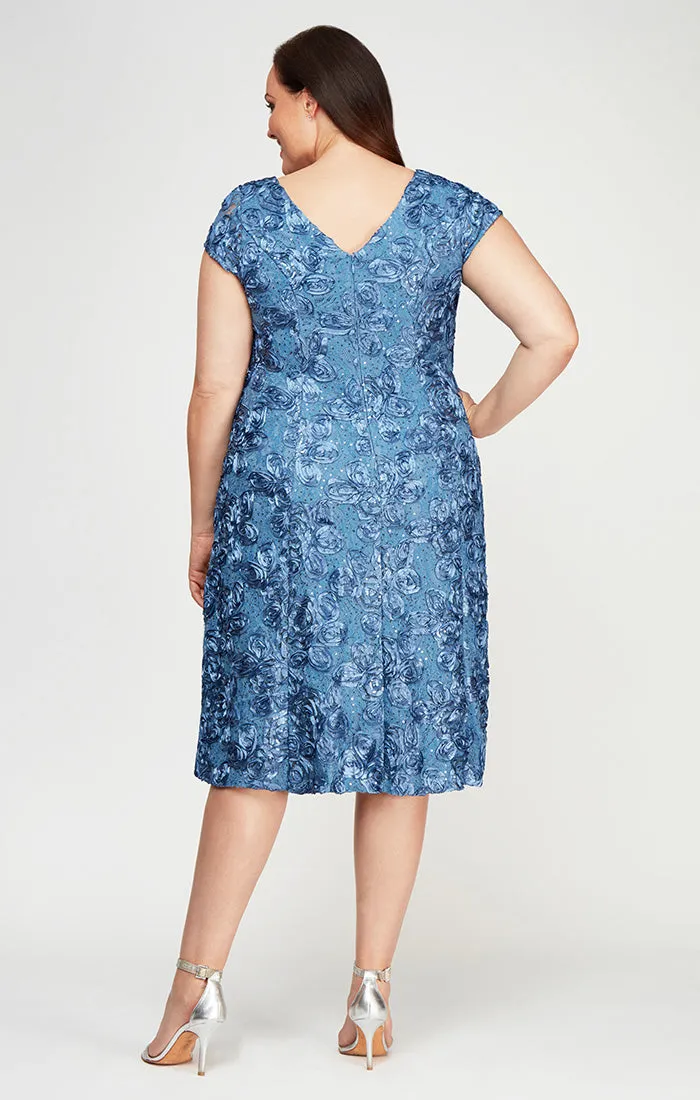 Plus Cocktail Dress in Rosette Lace with Cap Sleeves sold by Alex Evenings product image thumbnail 2