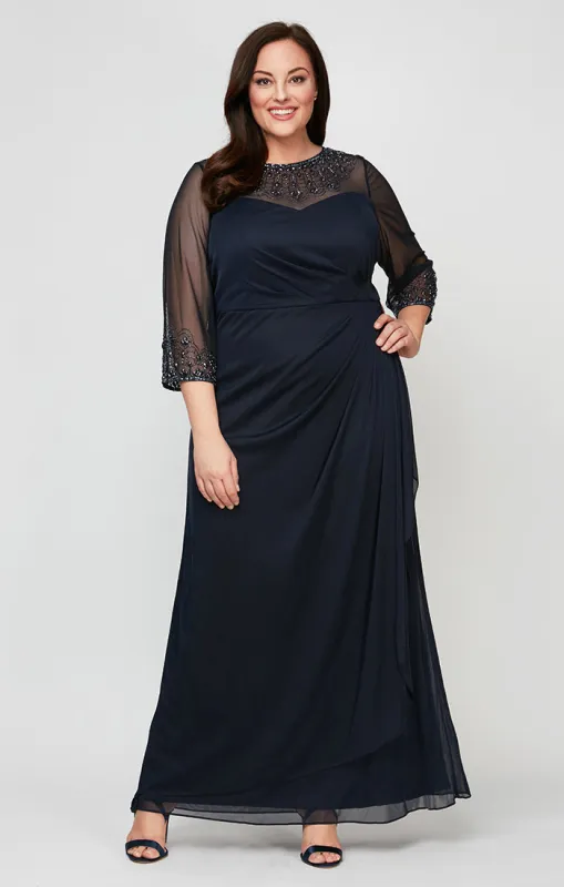 Plus A-Line Mesh Gown with Beaded Illusion Sweetheart Neckline sold by Alex Evenings