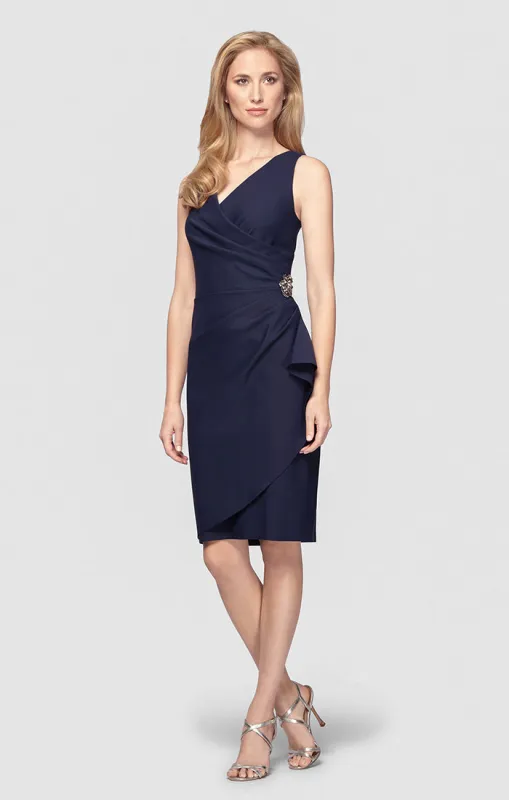 Petite Side Ruched Compression Collection Dress with Surplice Neckline & Beaded Detail at Hip sold by Alex Evenings