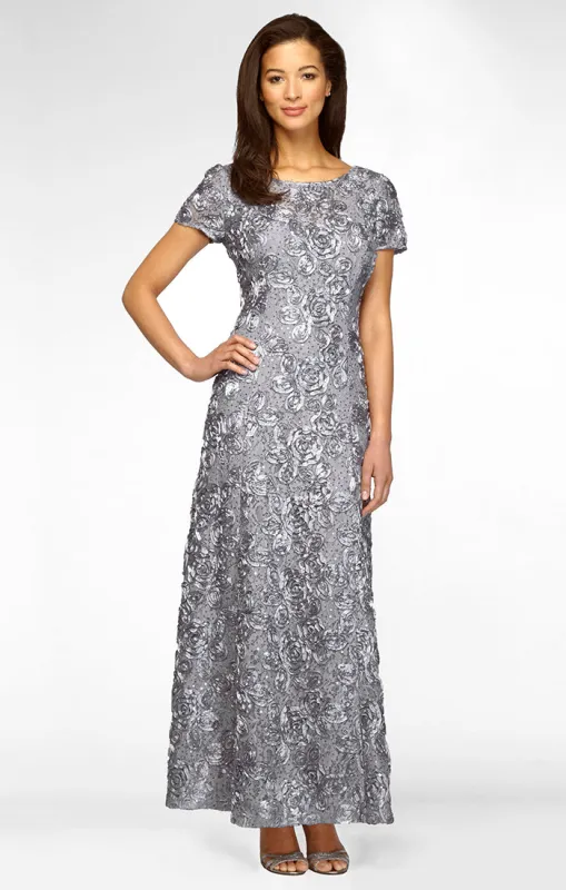 Petite Evelyn Rosette Lace Long Gown sold by Alex Evenings