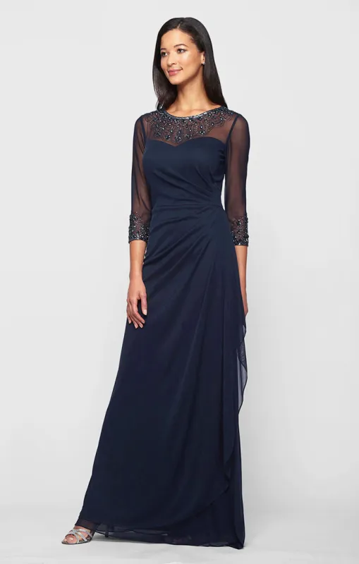 Petite A-Line Mesh Gown with Beaded Illusion Sweetheart Neckline sold by Alex Evenings