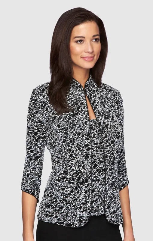 Petite Textured Mandarin Neck Glitter Knit 3/4 Sleeve Twinset sold by Alex Evenings