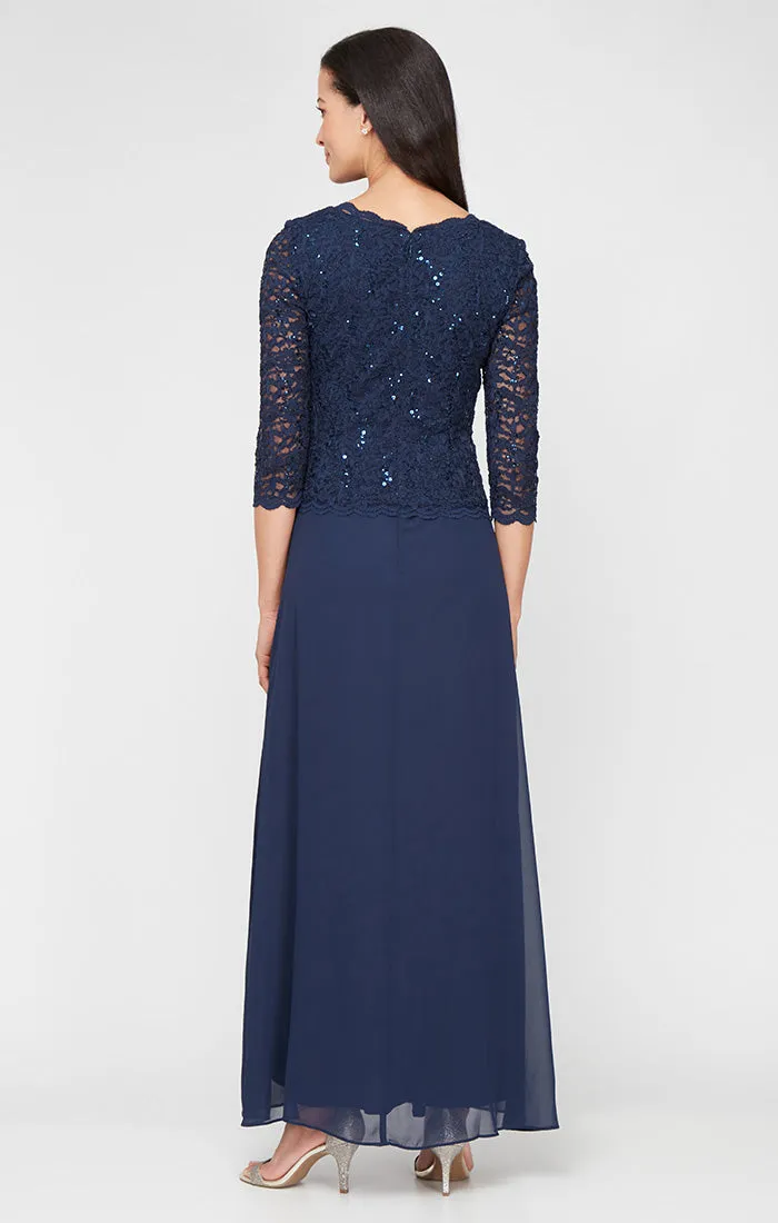 Long Gown with Sequin Lace Bodice & Chiffon Skirt sold by Alex Evenings product image thumbnail 2