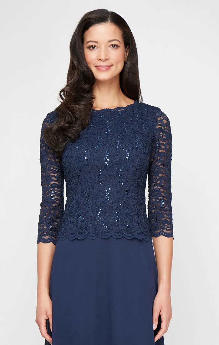 Long Gown with Sequin Lace Bodice & Chiffon Skirt sold by Alex Evenings product image thumbnail 3