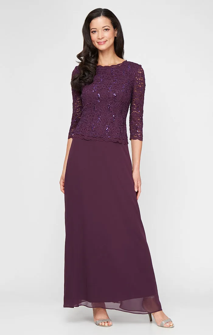 Long Gown with Sequin Lace Bodice & Chiffon Skirt sold by Alex Evenings product image thumbnail 4
