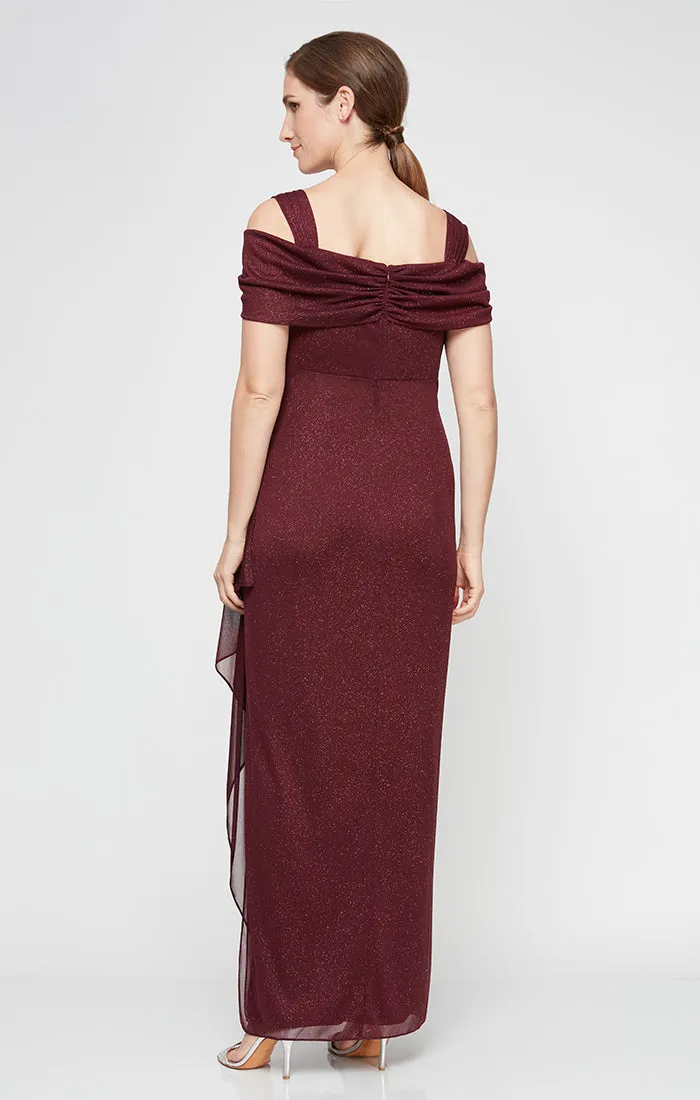Cold Shoulder Glitter Mesh Dress with Draped Skirt & Cowl Neckline sold by Alex Evenings product image thumbnail 2