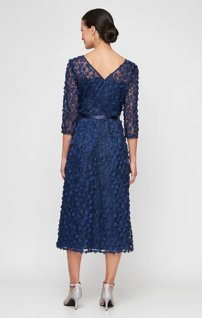 Regular - 3-D Flower Party Dress with Illusion Neckline and Sleeves sold by Alex Evenings product image thumbnail 2