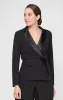 Petite - Long Sleeve Tuxedo Blouse with Side Closure, Satin Collar and Button Detail sold by Alex Evenings