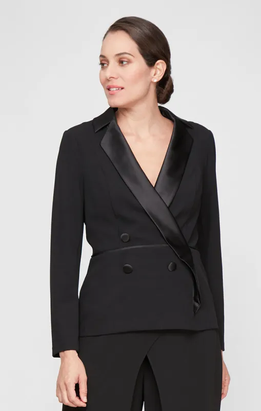 Petite - Long Sleeve Tuxedo Blouse with Side Closure, Satin Collar and Button Detail sold by Alex Evenings