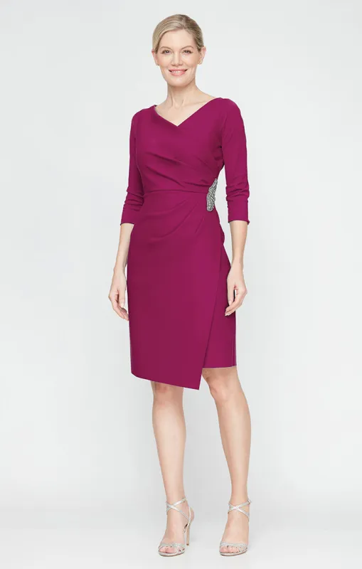 Regular - Compression Sheath Dress with Beaded Hip Detail Ruffle Detail sold by Alex Evenings