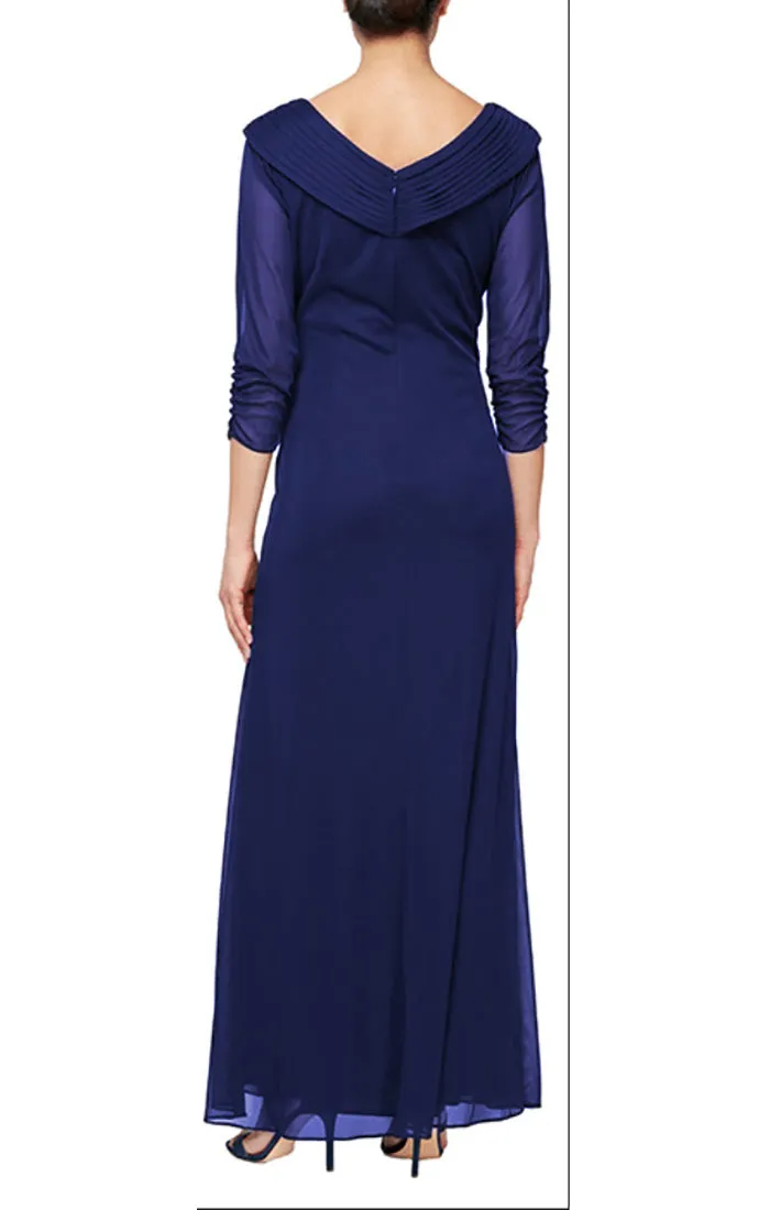 Plus Long Portrait Collar Dress with Embellished Detail at Hip and Ruched Skirt Detail sold by Alex Evenings product image thumbnail 2