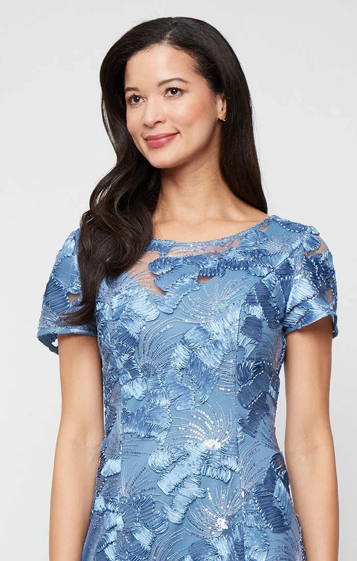 Long Soutache A-Line Dress with Short Sleeves and Illusion Neckline sold by Alex Evenings product image thumbnail 5