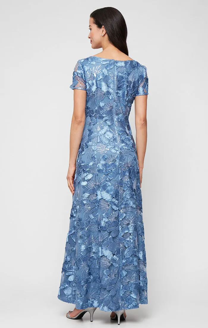 Long Soutache A-Line Dress with Short Sleeves and Illusion Neckline sold by Alex Evenings product image thumbnail 4