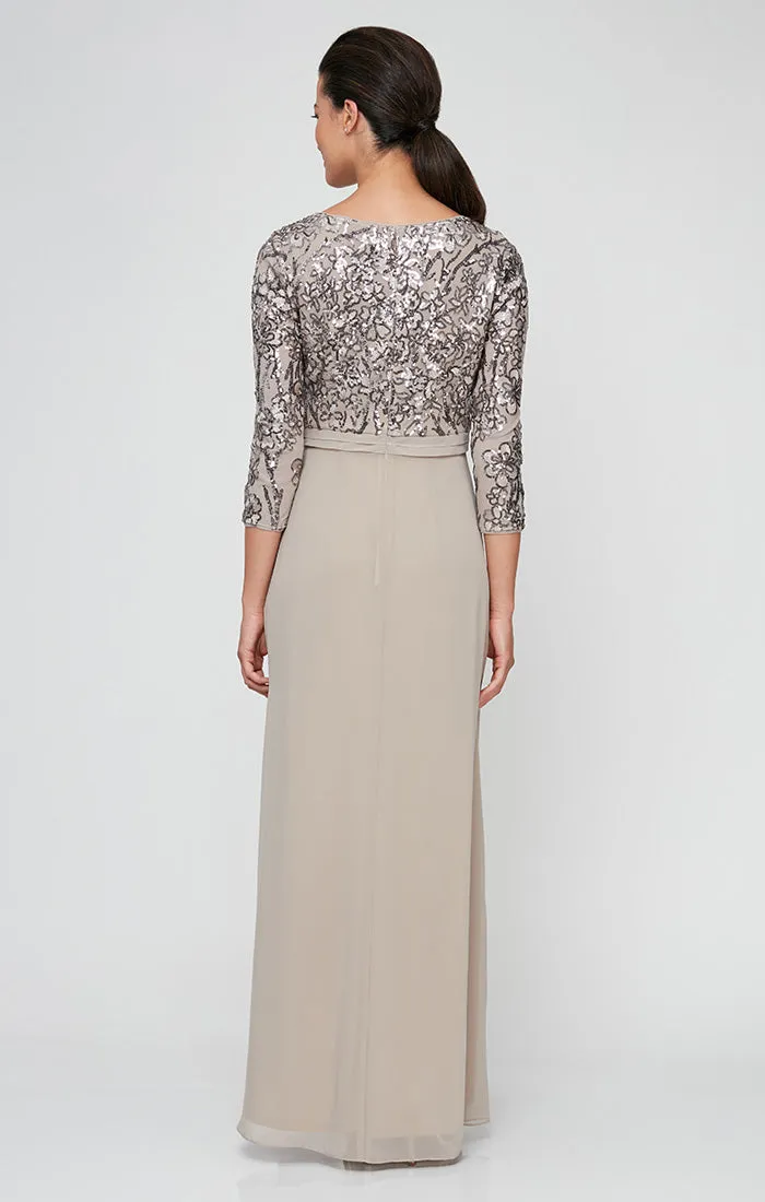 Petite Long A-Line V-Neck Dress With Empire Waistline and Cascade Detail Skirt sold by Alex Evenings product image thumbnail 2