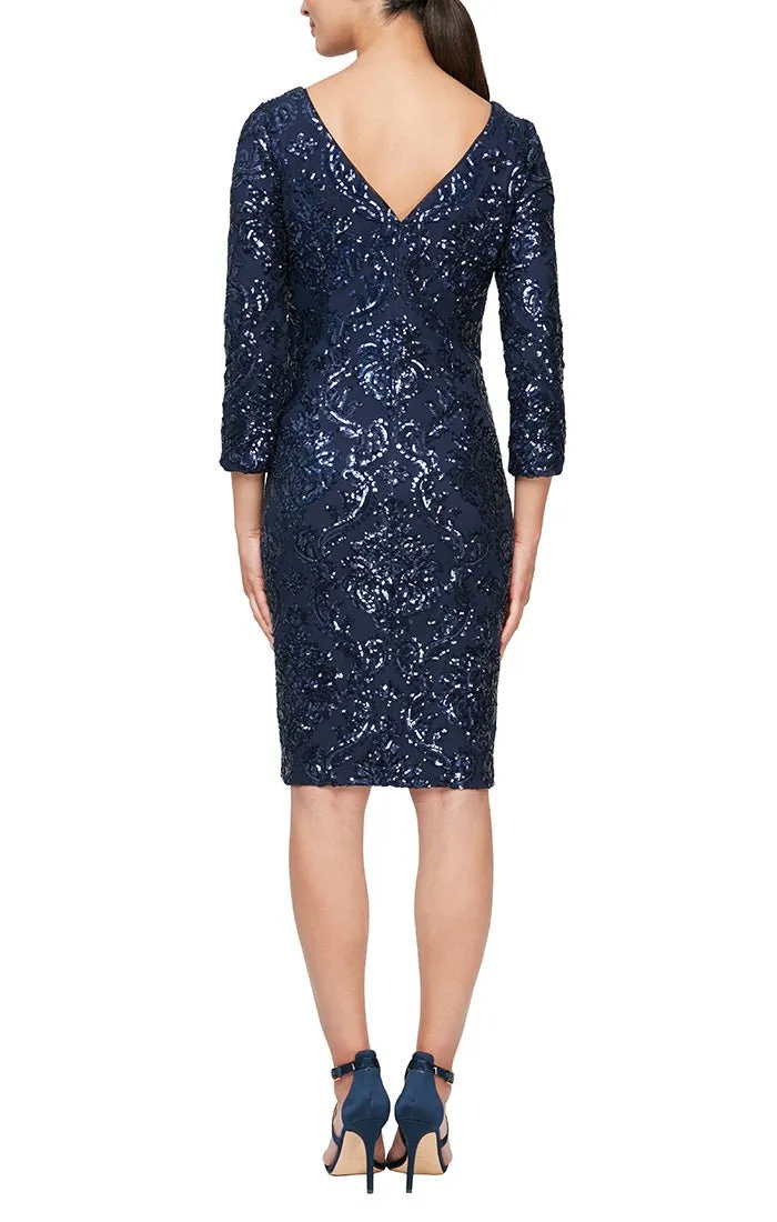 Regular - Short Embroidered Sequin Sheath Dress with 3/4 Sleeves sold by Alex Evenings product image thumbnail 2