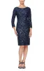 Regular - Short Embroidered Sequin Sheath Dress with 3/4 Sleeves sold by Alex Evenings