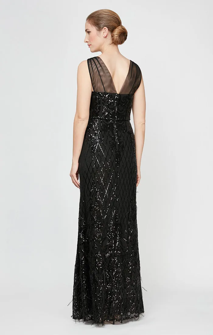 Regular - Sleeveless Dress With Illusion Detail Neckline and Feather Detail Skirt sold by Alex Evenings product image thumbnail 2