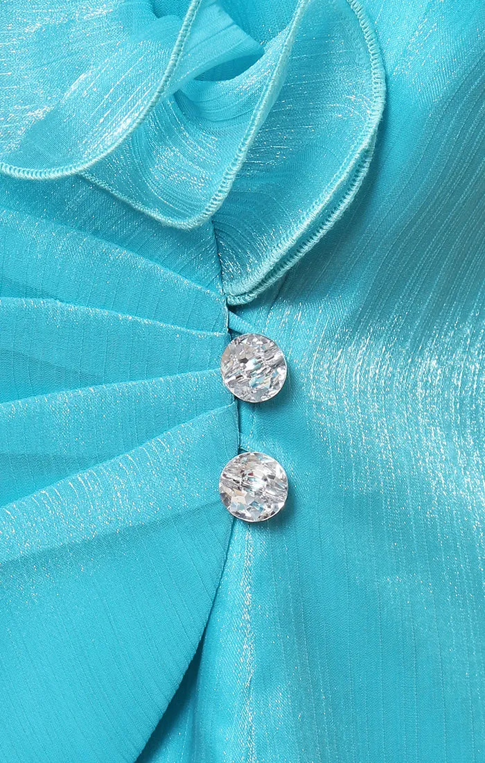 Regular - 3/4 Sleeve Yoryu Chiffon Side Closure Blouse with Ruffle Neckline and Illusion Sleeves sold by Alex Evenings product image thumbnail 3