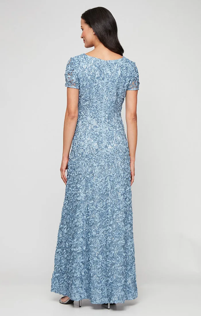 Long Soutache A-Line Dress with Short Sleeves and Illusion Neckline sold by Alex Evenings product image thumbnail 2