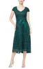 Regular - Cap Sleeve V-Neck Cocktail Dress with High/Low Hem Skirt & Tie Belt sold by Alex Evenings
