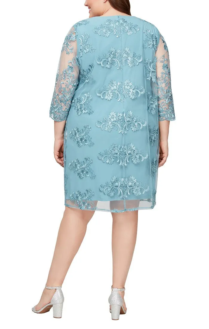 Plus - Midi Embroidered Mock Jacket Dress with Attached Jacket & Illusion Sleeves sold by Alex Evenings product image thumbnail 2